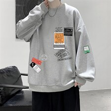 华夫格卫衣圆领卫衣男大码长袖t恤男外套HW76121-P30加绒款-P40，男装卫衣，电商A040