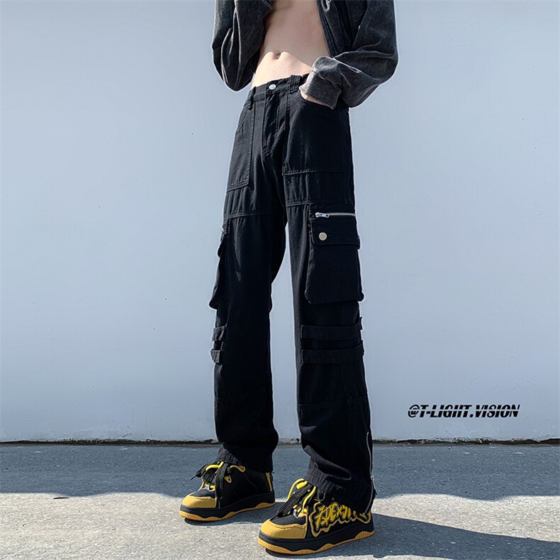 B221美式ins高街小众拉链多口袋休闲工装裤LK23045-P75控98,男装休闲裤,电商B221