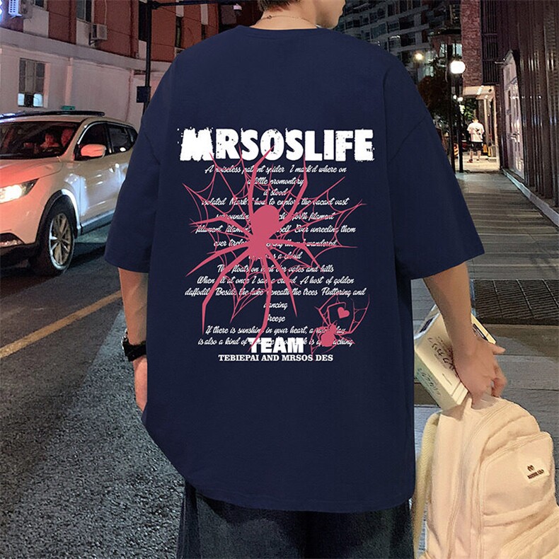 美式字母短袖t恤男生夏季纯棉百搭标语印花上衣落肩袖宽松大码T恤,男装T恤,星座304A