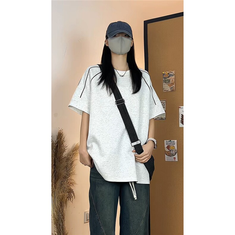 简约休闲宽松短袖T恤百搭圆领撞色设计感半袖上衣男T3708-特价P27，男装T恤，电商A007