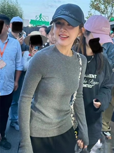 明星同款四平圆领精纺仿羊毛针织衫 修身显瘦百搭时尚女毛衣图片