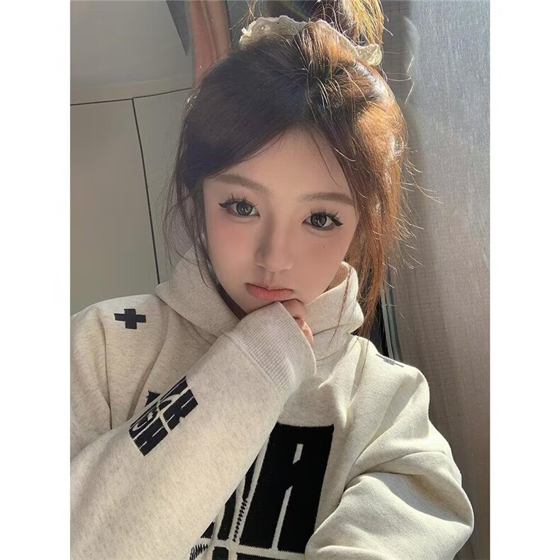 美式复古连帽刺绣卫衣女春秋2025新款宽松慵懒风oversize外套,女装短外套,星座1210-1