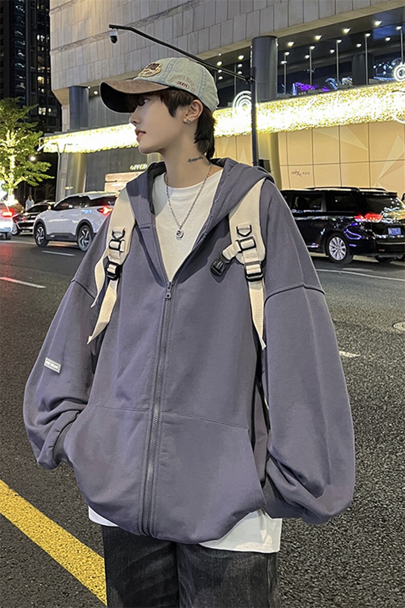 XZ213-JK20-P85控98港风大码纯色ins高街潮牌简约开衫连帽卫衣,男装卫衣,星座213