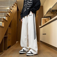 休闲裤男秋冬新款港风宽松刺绣华棉复合牛奶丝学生卫裤K6098-P46，男装休闲裤，星座214-3
