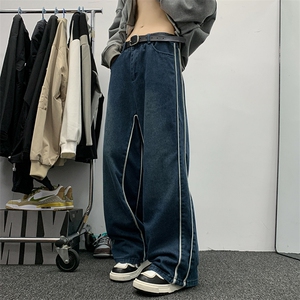 牛仔裤男高街vibe美式潮牌oversize阔腿裤子N01562-P60图片