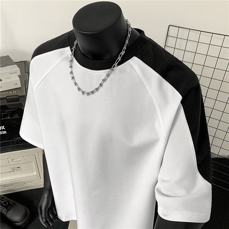 撞色cleanfit百搭拼接短袖男高级感T恤X416B-1-DT1077-特P25限48,男装T恤,星座416B-1