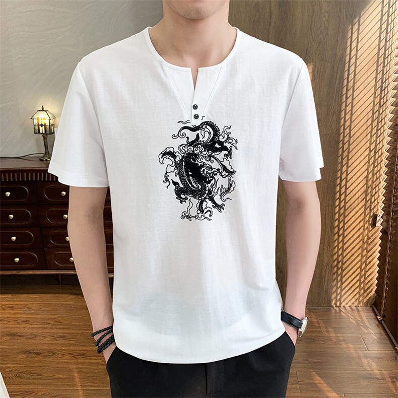 2025新款夏季棉麻清凉男士风盘扣短袖休闲T恤上衣XF9817-P48,男装T恤,星座1105-3