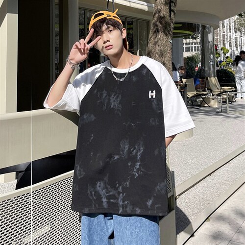 新款夏季短袖珠地面料宽松刺绣印花假两件男士T恤ZDY3414-P50图片