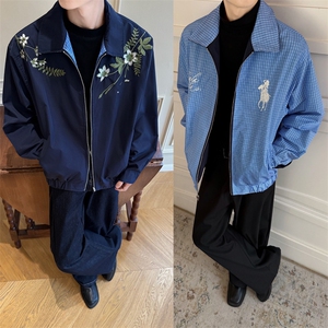 花卉刺绣格子双面穿夹克男装秋季宽松休闲外套XZ514-2-JK990-P98