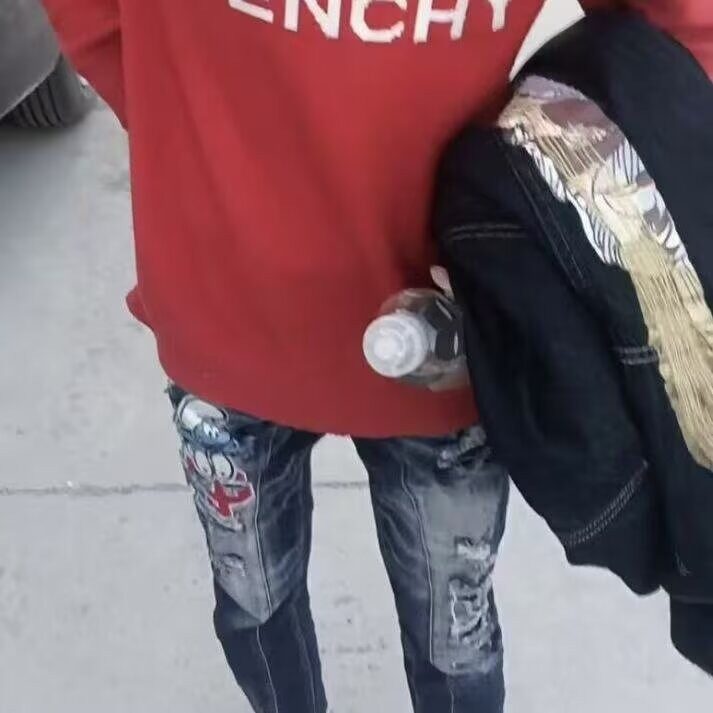 新款欧美潮牌牛仔裤男款创意刺绣破洞补丁青少年修身小脚直筒男裤,男装牛仔裤,星座506A