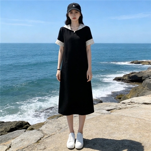 时尚休闲减龄套装女春款圆领扭结珠扣拼接假两件上衣阔腿裤两件套图片