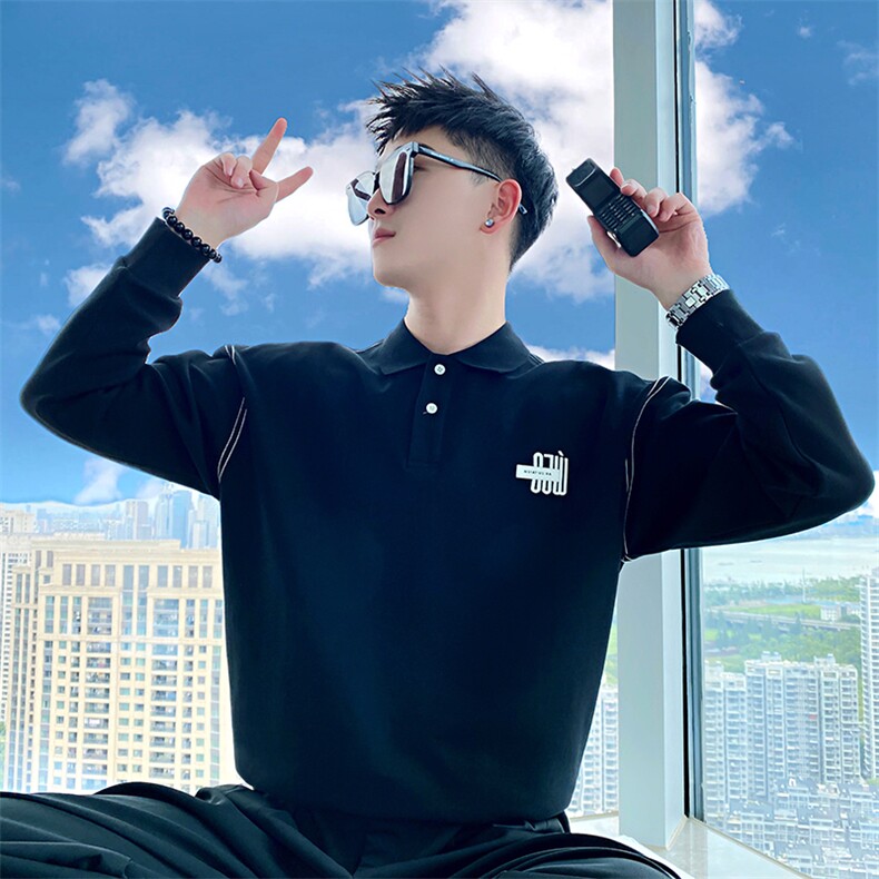 AW15/P78控108秋季社会小伙polo衫领炸街痞帅套头长袖卫衣男黑首2,男装卫衣,星座305B-1