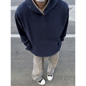 抖音得物高品质二开 25秋冬美式重磅宽松纯色连帽贝壳刺绣卫衣W63图片