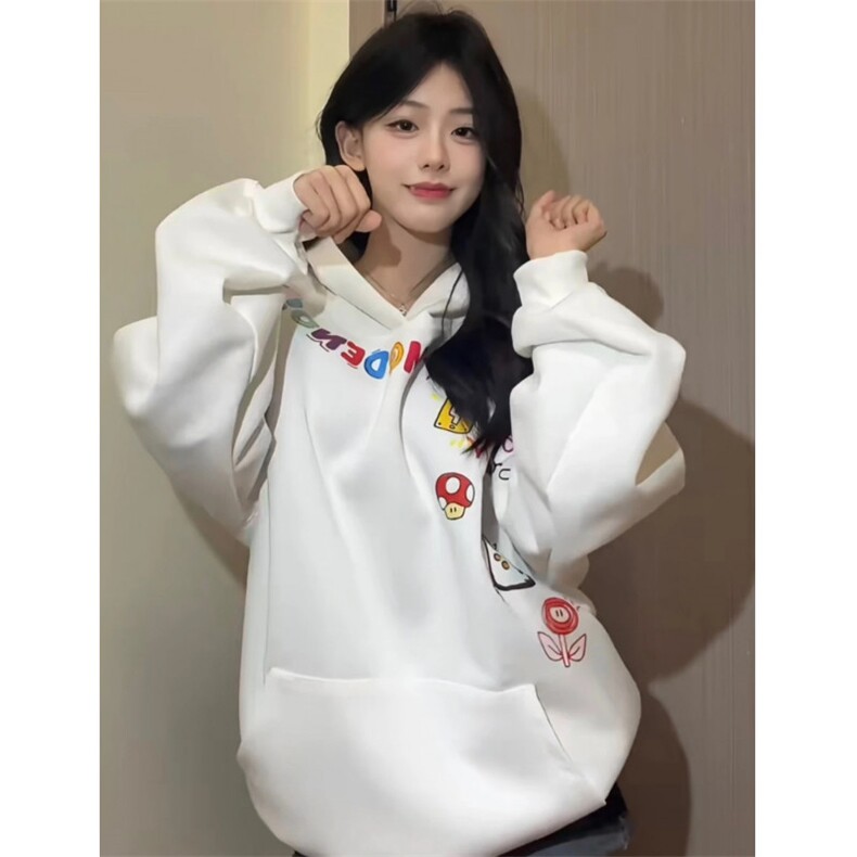 美式复古涂鸦卡通字母印花男女情侣连帽2025卫衣秋冬宽松外穿上衣,男装卫衣,星座601-1
