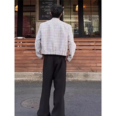 小香风短款垫肩格子外套高级感痞帅飞行夹克新中式西服上衣JKW73，男装夹克，星座516A