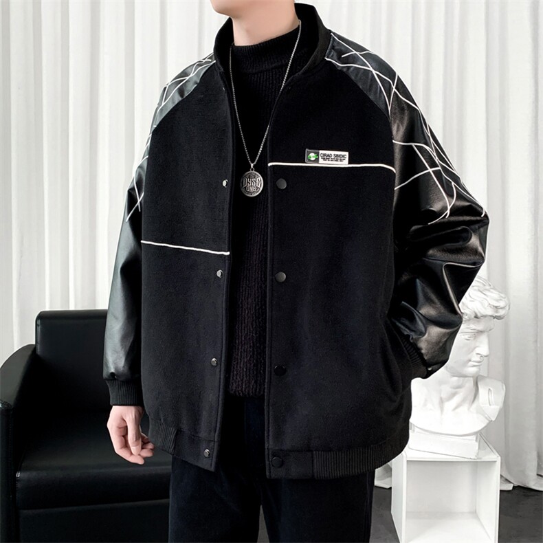 精品秋冬装飞行棒球服男女夹克毛呢拼皮刺绣轻熟JK1701-P115爆景D图片