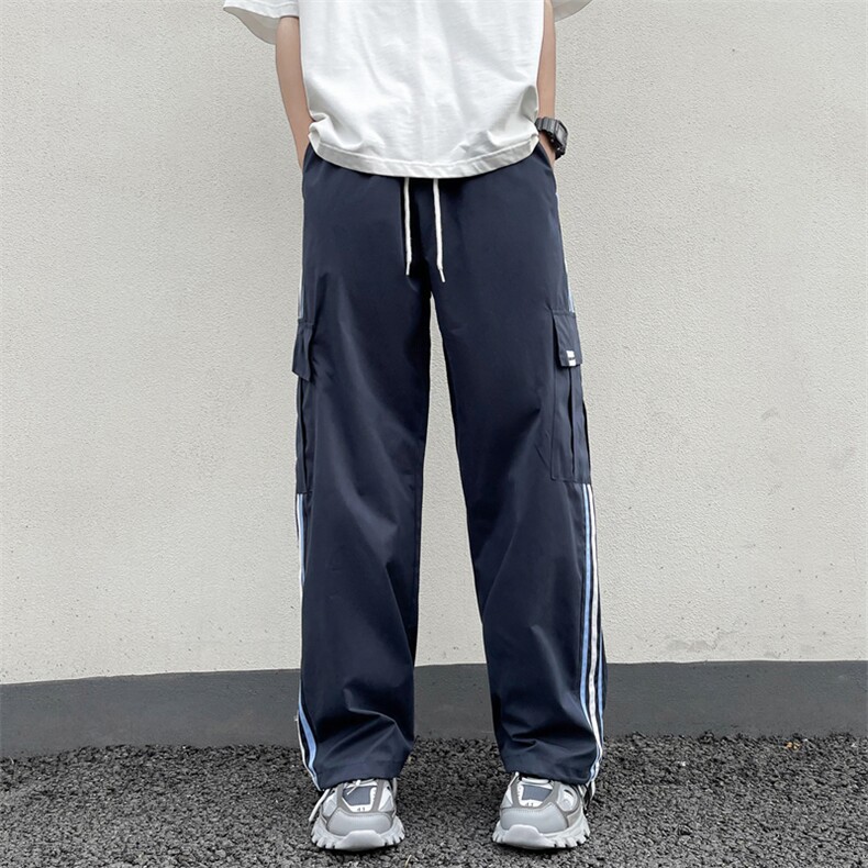 休闲裤男韩版潮条纹拼色高街帅2024夏新款ins宽松束脚裤K3811-P41,男装休闲裤,星座412-3