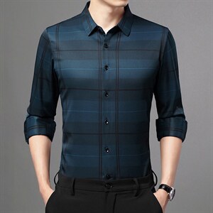 长袖衬衫男春秋季2023新款商务休闲潮流纯色百搭中年男士衬衣,男装衬衫,电商B212（原钱塘6029）