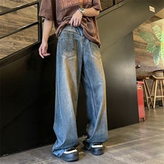 牛仔裤男2025夏季复古微喇潮牌直筒宽松痞帅阔腿裤子NZ8958，男装牛仔裤，星座1108-1