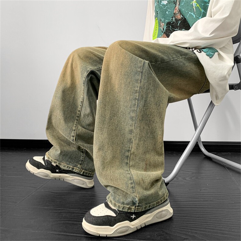直筒牛仔裤男款宽松长裤美式复古水洗裤子A080-9003-P50控68,男装牛仔裤,电商A080