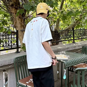 万针全刺绣工艺抖音得物高品质260克重磅纯棉双纱美式高街短袖T恤图片