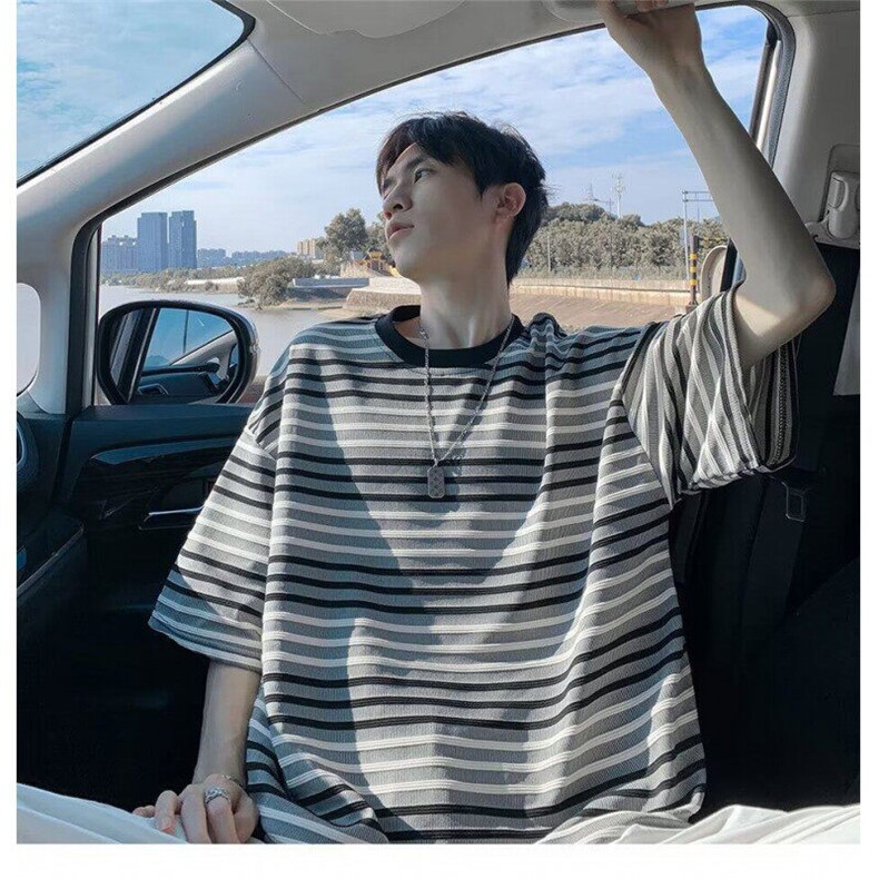 C540P35夏季新款圆领t恤韩版男生条纹宽松短袖潮流凉感舒，男装T恤，星座512-6