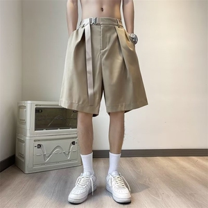 夏季薄款休闲西装短裤男韩版潮流宽松直筒五分裤纯色百搭裤子图片