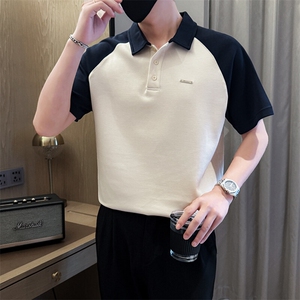 夏男翻领POLO衫拼色男休闲宽松休闲衬衣小伙A236-82562-P55图片