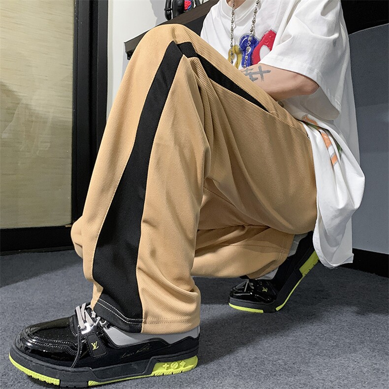 休闲裤2023夏季新款男装港风拼接直筒宽松大码长裤子K0190-P35,男装休闲裤,星座308B-1