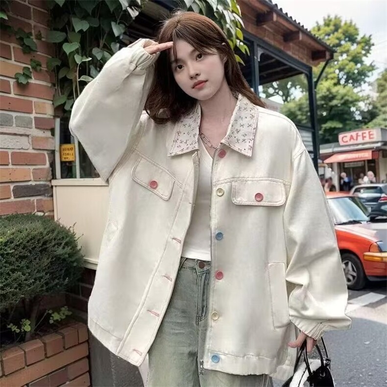 Z3047-P622025新款甜美碎花翻领冬秋季外套ins宽松小仙女百搭,女装短外套,电商B323A