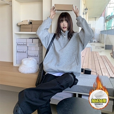480G重磅加绒硬挺boxy男女秋冬美式高街结构半拉链立领卫衣厚外套，女装短外套，电商A486