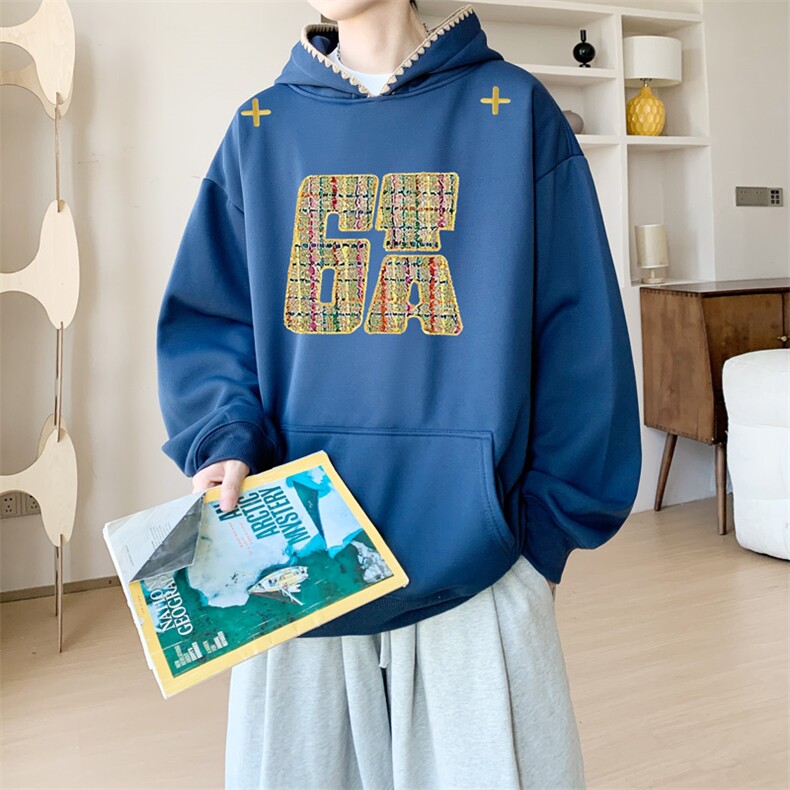 华棉春秋内景美式高街宽松连帽卫衣男大码百搭WY00676/P45加绒P50,男装卫衣,电商B316