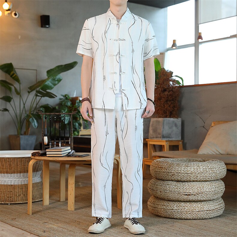 男士夏季风汉服棉麻透气舒适复古开衫唐装两件套HO6930-P65,男装民族服装,星座1105-3