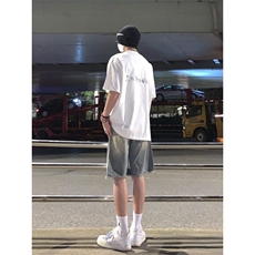 2025破洞毛边牛仔短裤男女夏季薄款美式高街宽松五分裤子，男装牛仔裤，星座506A
