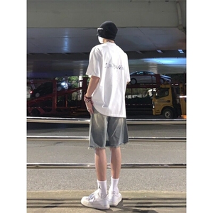 2025破洞毛边牛仔短裤男女夏季薄款美式高街宽松五分裤子图片