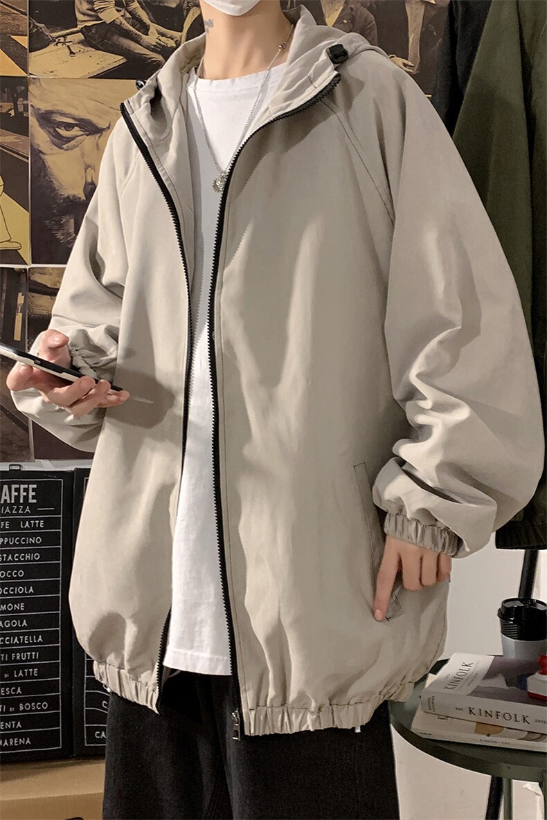 2021秋季新港风海报墙大码男纯色连帽休闲夹克外套J6001-P55,男装夹克,电商A001
