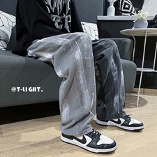 高街扎染裤子男秋季ins宽松垂感拖地休闲裤百搭阔腿裤男N0135-P45，男装牛仔裤，星座1008-1