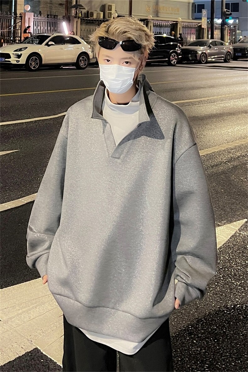 韩版休闲卫衣宽松百搭PoLo领卫衣休闲款上衣A061-AW00483-特P65,男装卫衣,电商A061