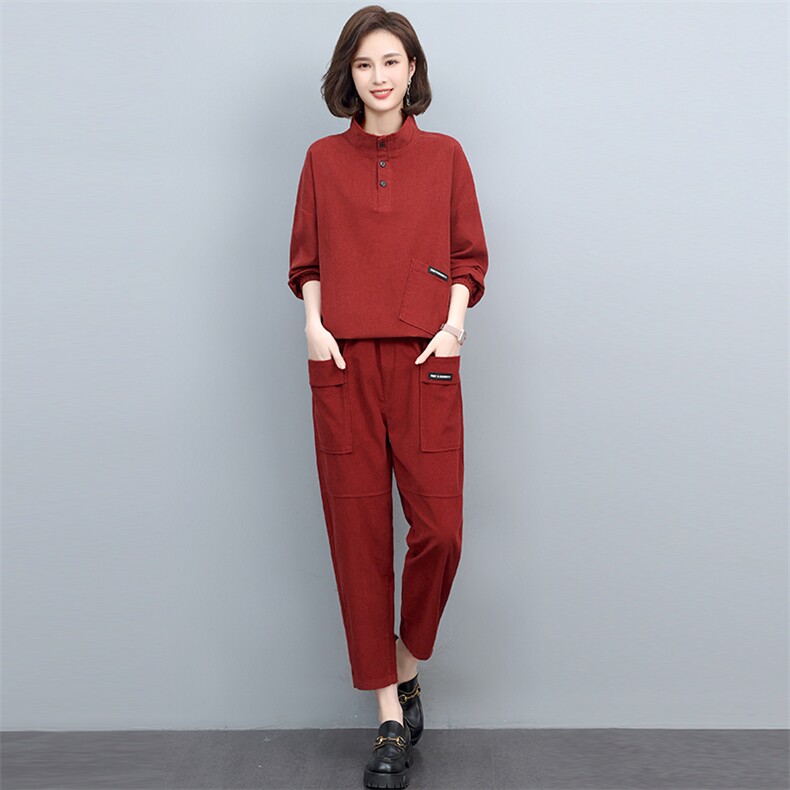 2022春季时尚简约大方气质优雅百搭潮流灯芯绒两件套,女装套装/套裙,悦见她