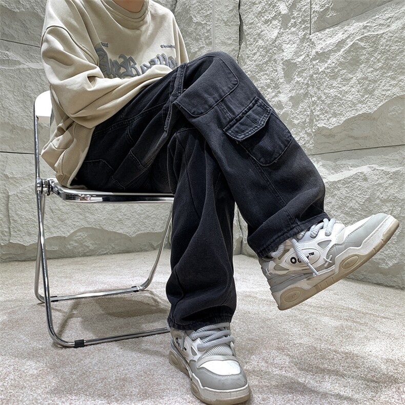 美式复古街头风设计感多口袋牛仔裤男女休闲宽松长裤潮N06074-P62,男装牛仔裤,星座308B-2