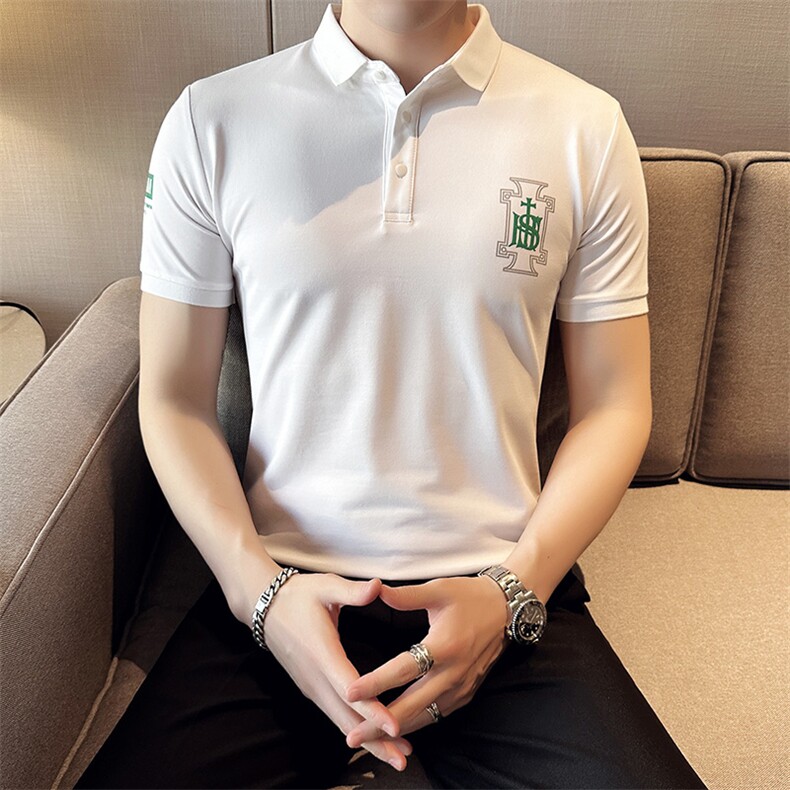 2024夏季新款修身短袖POLO衫韩版时尚印花T恤男D8807-p55控85,男装Polo衫,电商D303