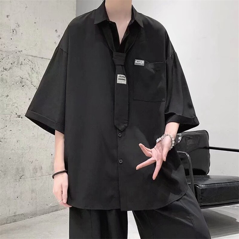 短袖衬衫男ins夏季薄款五分袖衬衣外套宽松潮牌港风上衣潮流百搭,男装T恤,星座1210-1
