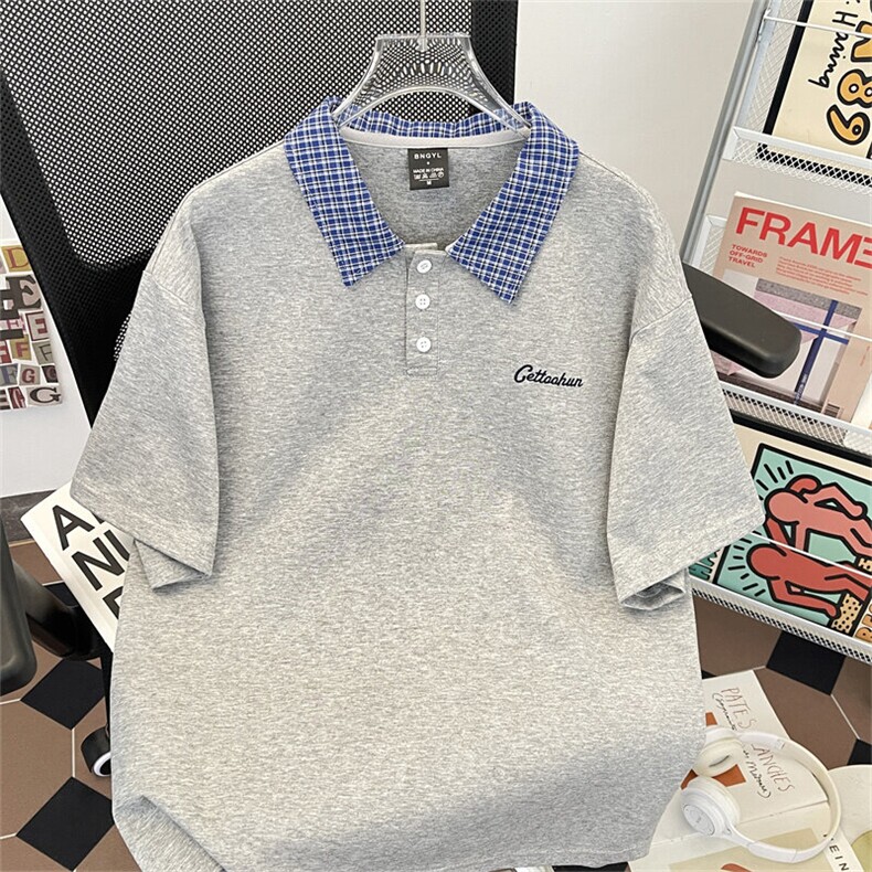 学院风格纹POLO衫短袖学院风翻领拼接情侣半袖YA199P38,男装Polo衫,星座1013-1