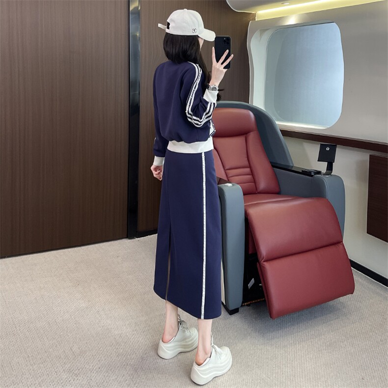 女秋冬时髦洋气拼接外套半身裙两件套,女装套装/套裙,江南