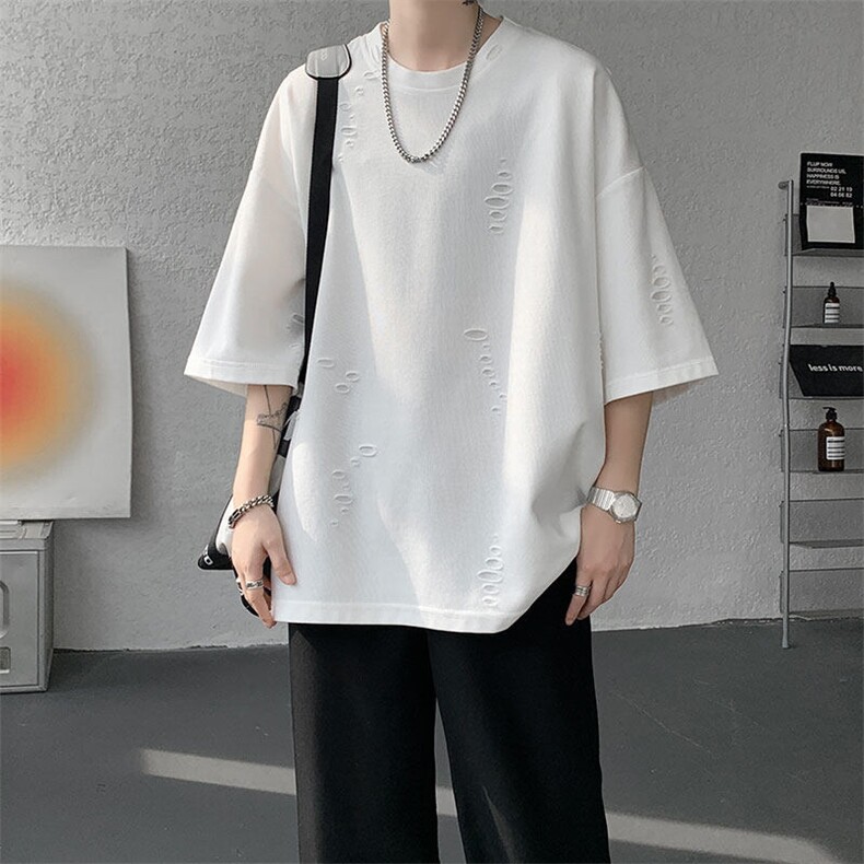 T10137-特批33控68开口笑高品质夏季大码短袖破洞潮流百搭T恤,男装T恤,电商A059