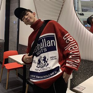 慵懒风个性大图案毛衣男韩版秋冬情侣加厚针织衫T001-P65图片