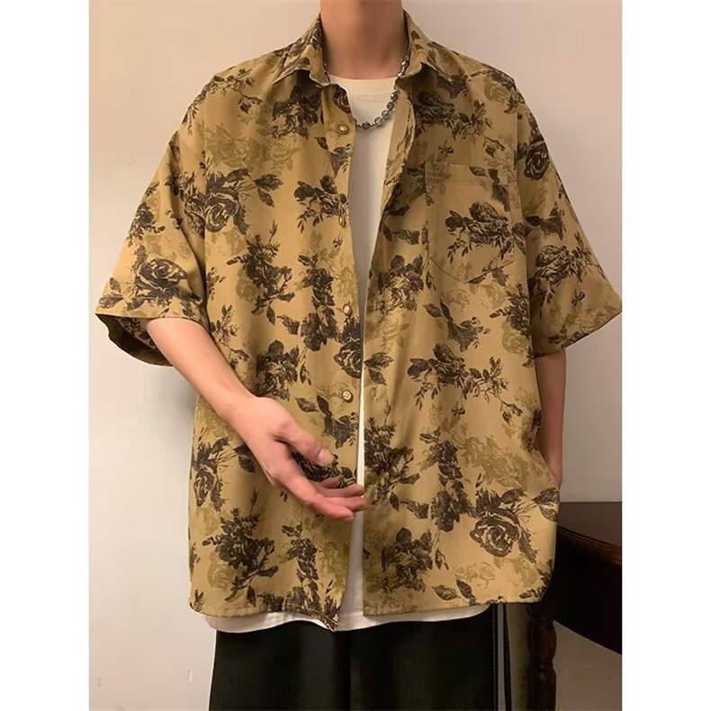 日系夏季碎花设计感男女短袖衬衫宽松ins小众中性风衬衣CS79-P32,男装衬衫,星座1008