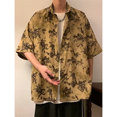 日系夏季碎花设计感男女短袖衬衫宽松ins小众中性风衬衣CS79-P32，男装衬衫，星座1008