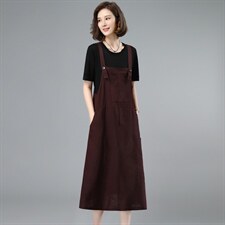 2021夏季新款时尚气质圆领T恤+休闲舒适背带裙两件套，女装套装/套裙，简韵佳
