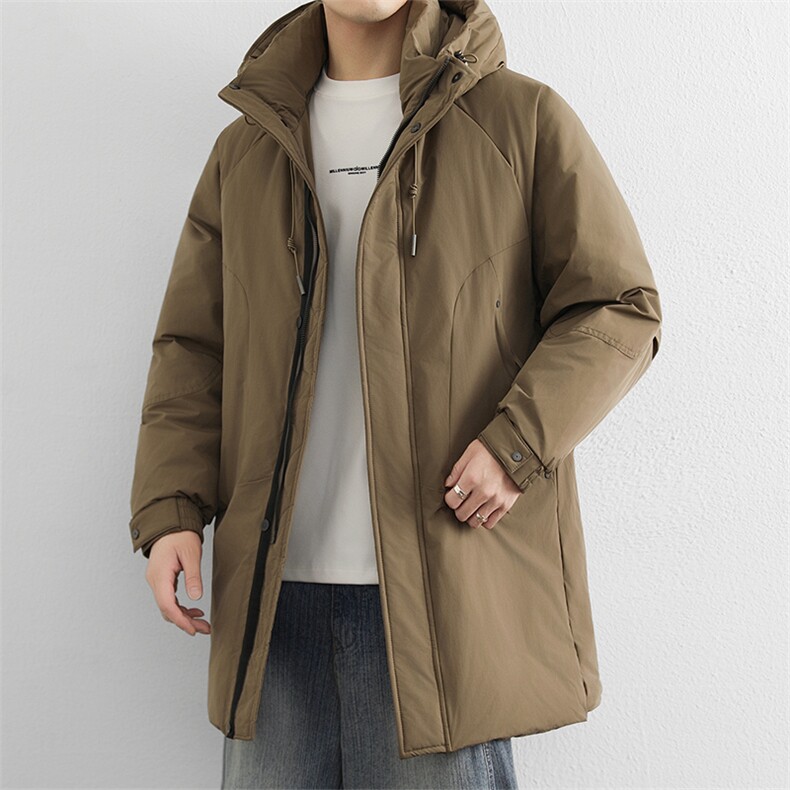 90绒连帽羽绒服男冬季休闲美式通勤上衣白鸭绒加厚中长款外套潮，男装羽绒服，星座914